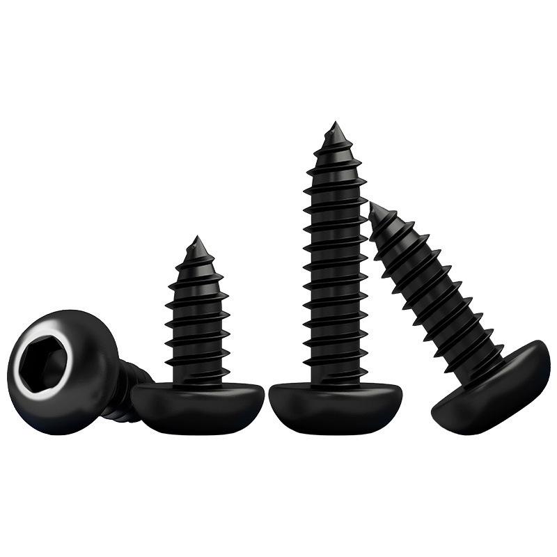 Yigu Высокопрочные черные саморезы с шестигранным углублением, класс прочности 8.8, M2-M6, круглая/плоская головка