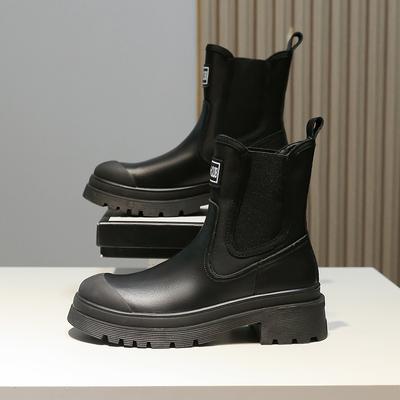 Кожаные ботинки Мартин, короткие ботинки женские, новые осенне-зимние ботинки на толстой подошве в британском стиле, ботинки Челси, флисовые облегающие ботинки