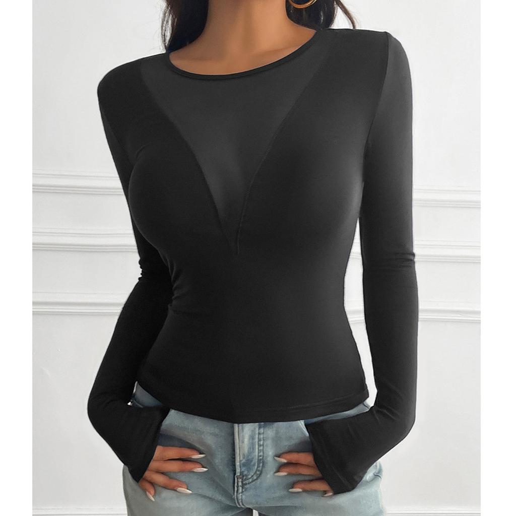 Женский свободный повседневный однотонный топ с V-образным вырезом и длинными рукавами
