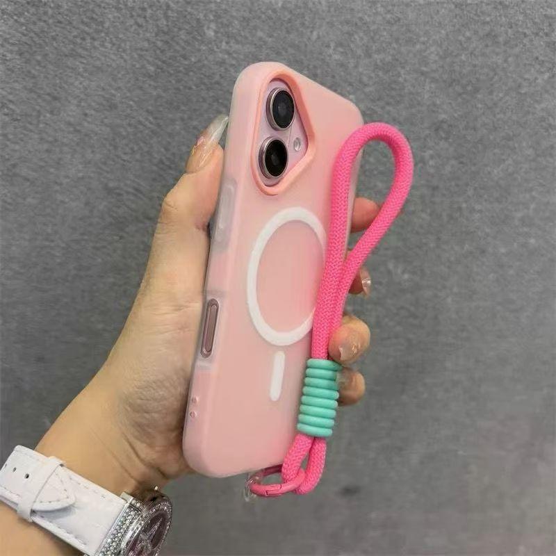 Для Magsafe Конфетный Контрастный Шнурок Магнитный Чехол для iPhone 17 16 15 Pro Max 14 Plus 11 12 13 17 Air Ремешок на Руку/Запястье Матовый Чехол