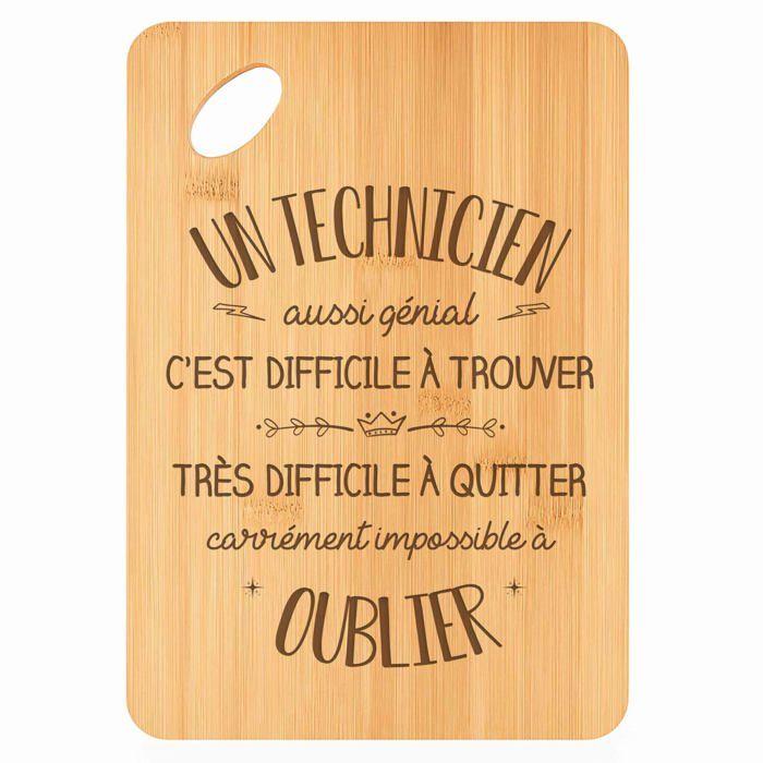 Planche à découper / Plateau apéro - PLANETEE - «Un Technicien aussi génial» - Bambou - 30x20x1 cm - Bords arrondis, trou 24 mm