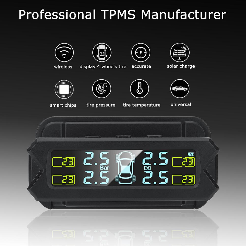 Солнечный датчик давления в шинах автомобиля, высокоточный TPMS, перезаряжаемый через USB, цифровой датчик давления в шинах, 4 внешних/внутренних датчика, 400 мАч