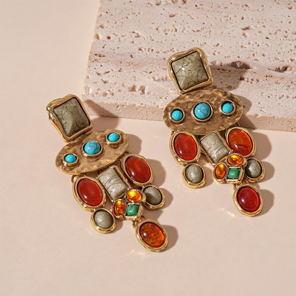 Bohemia Style Ethnic Style Tassel Earrings Green Water Drop Earrings Pendant  Summer Party