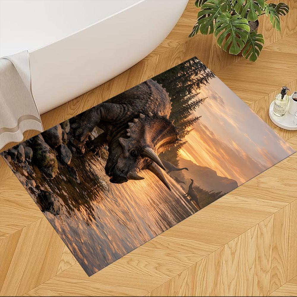 Triceratops At Sunset River Non-Slip Home Carpet Design for Office Decor Living Room Bedroom Gift