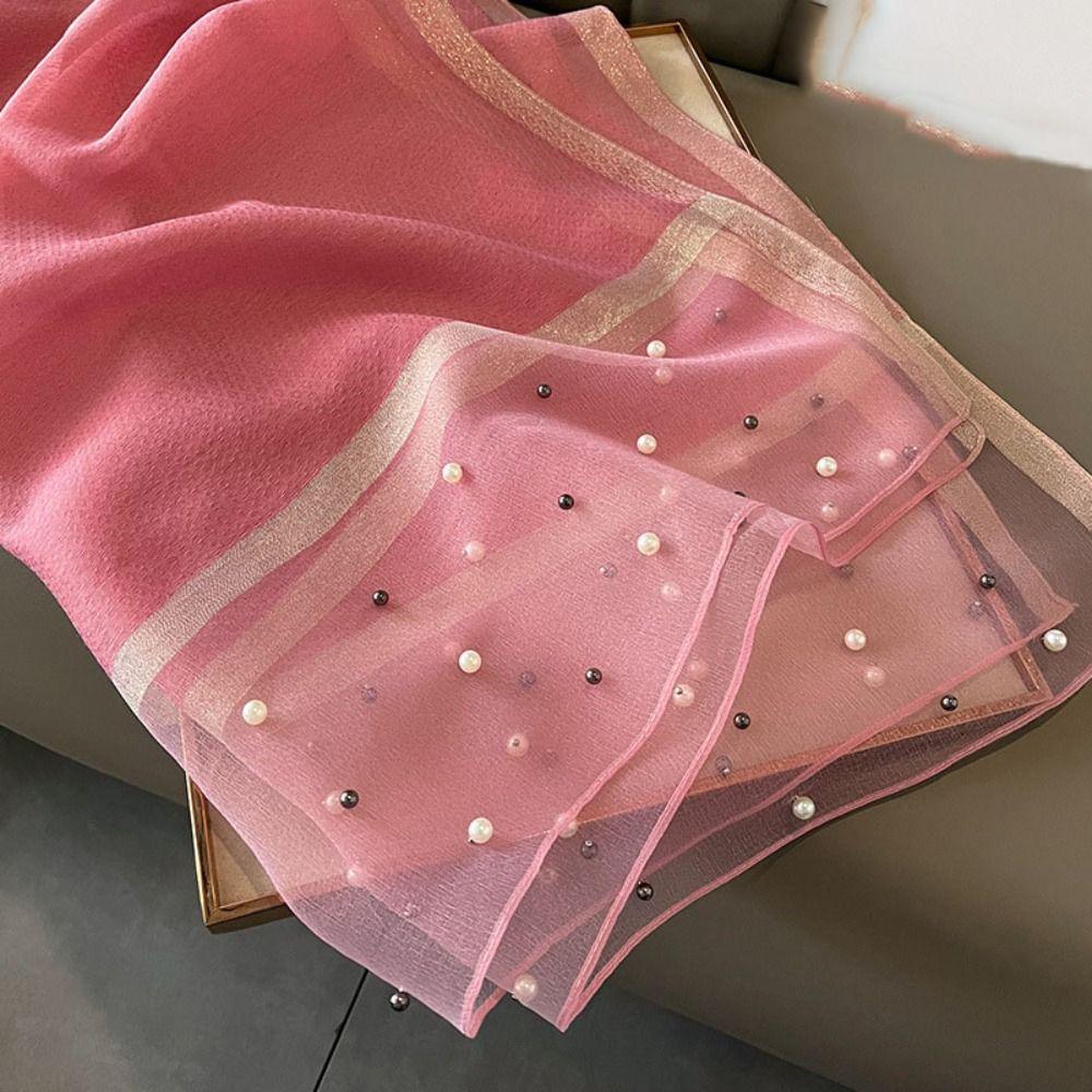 90x90cm Luxury Silk Scarf Pearl Beach Shawl Women Pearl Scarf