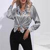 Spring Autumn Satin Blouse Imitation Silk Long Sleeve Shirt for Women's Plus Size Loose Tops