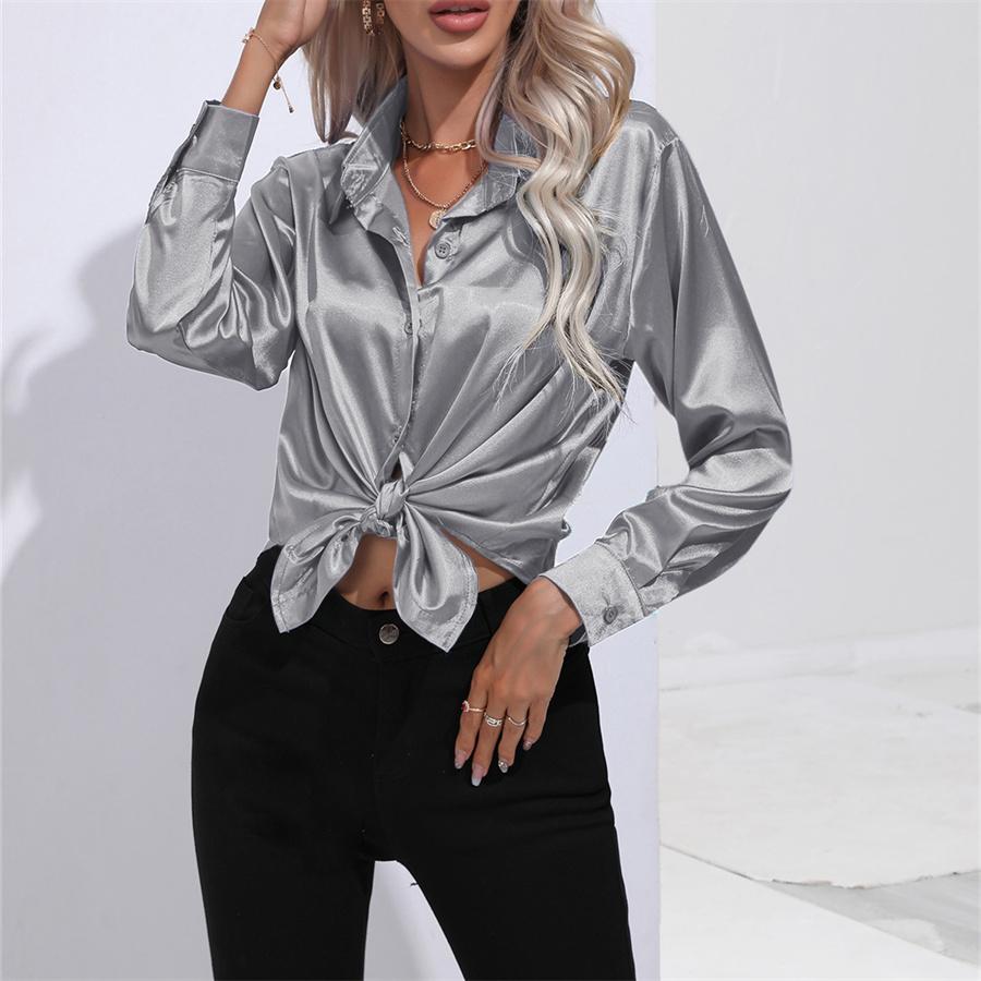 Spring Autumn Satin Blouse Imitation Silk Long Sleeve Shirt for Women's Plus Size Loose Tops