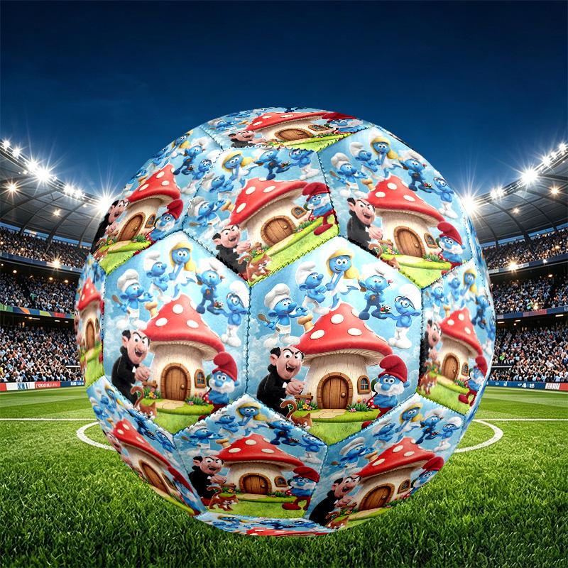 Blue Smurfs Print Size 5 Soccer Ball, PU Wear Resistant Football for Match Training and Daily Practice, Birthday Gift for Soccer Fans