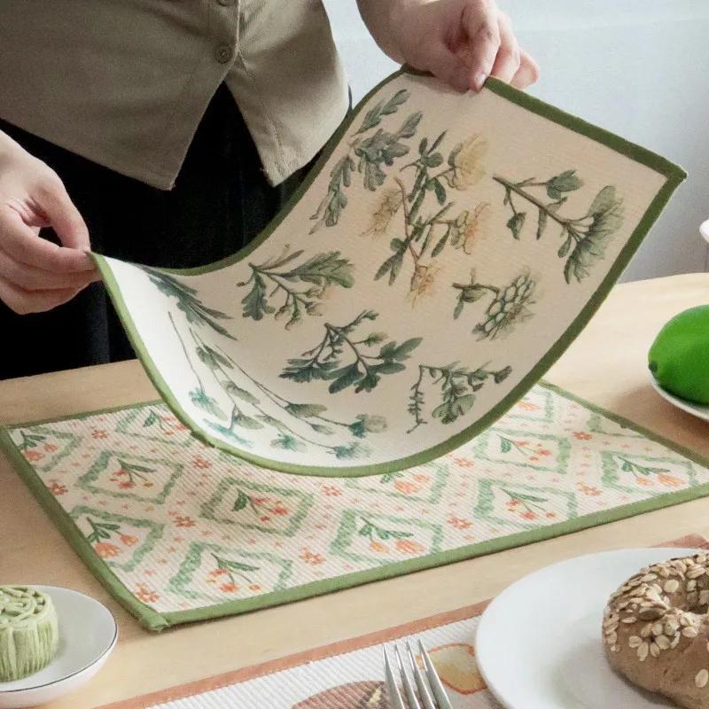 1Pc 30x40cm Rectangle Thicken Cotton Woven Flower Printed Dining Table Mat Insulation Pad Home Kitchen Placemat