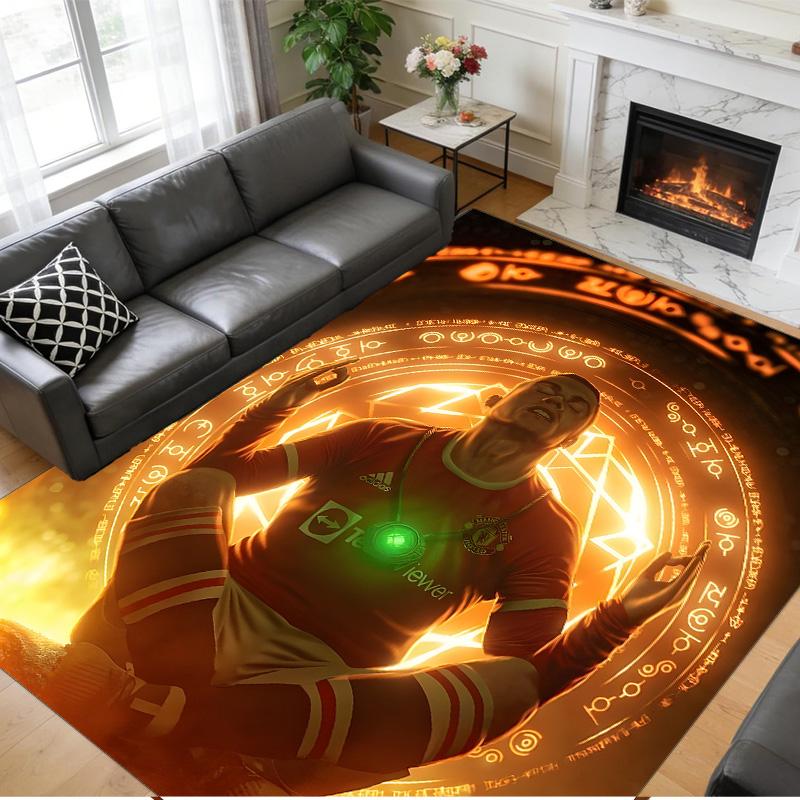 Anti‑Slip Crystal Velvet Floor Rug, Cristiano Ronaldo Design Carpet for Indoor Living Bedroom Home Decoration