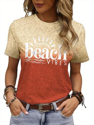 Футболки с 3D-принтом Summer Letter Beach Vibes для женщин, уличная одежда, повседневная мода Y2k, футболки с коротким рукавом, футболки с круглым вырезом, топы, одежда