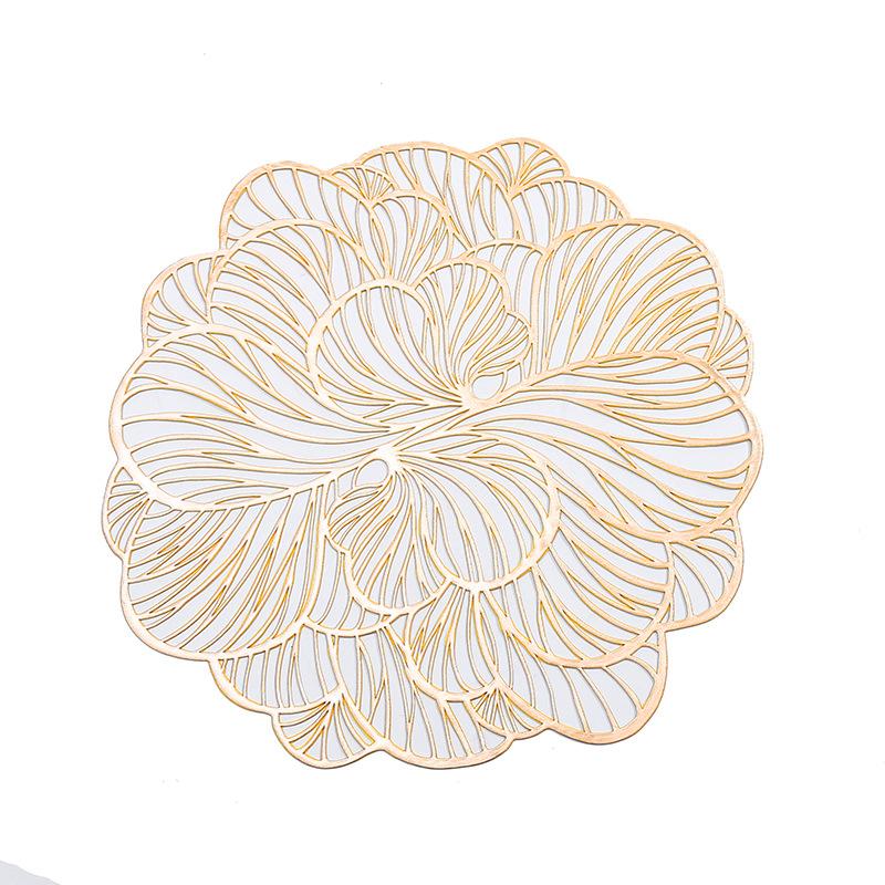Light luxury simulation flower shape PVC bronzing placemat non-slip waterproof placemat flower plan creative decoration home hotel placemat