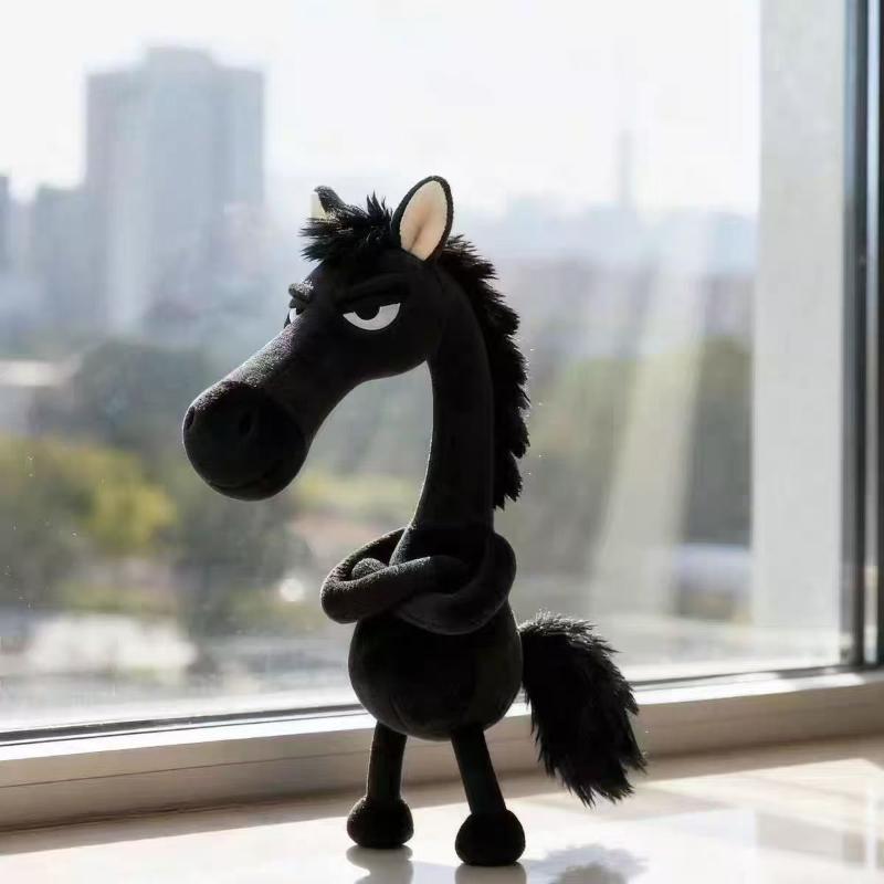 1PC Black Horse Keychain Plush Toy Backpack Pendant Decoration Year of The Horse Plush Toy New Year's Gifts for Boys and Girls