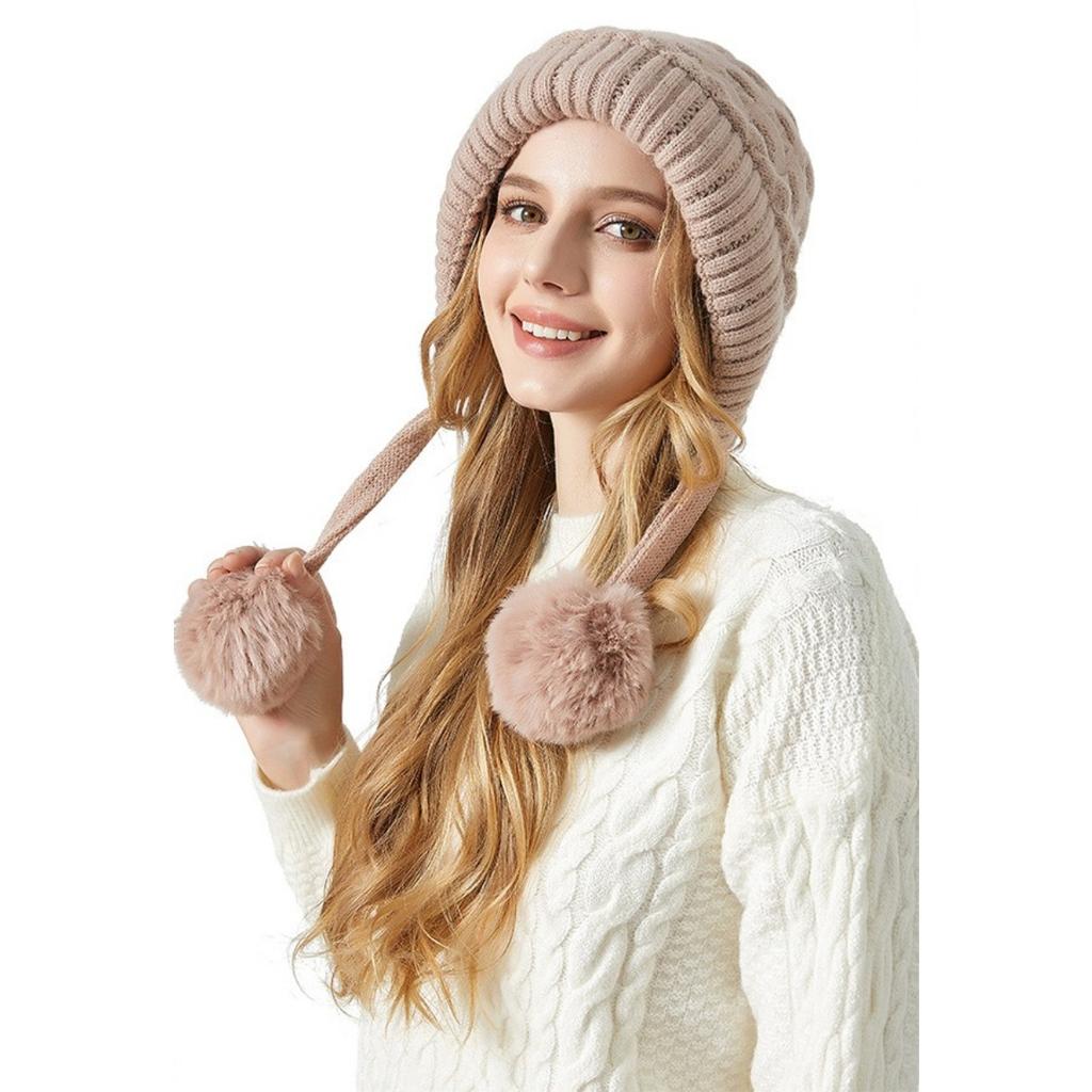 Утепленная, Шерстяная Шапка, Женская Шапка, Бархатная Шапка, Уличная Шапка, Теплая Шапка, Шерстяной Помпон, Вязаная Шапка