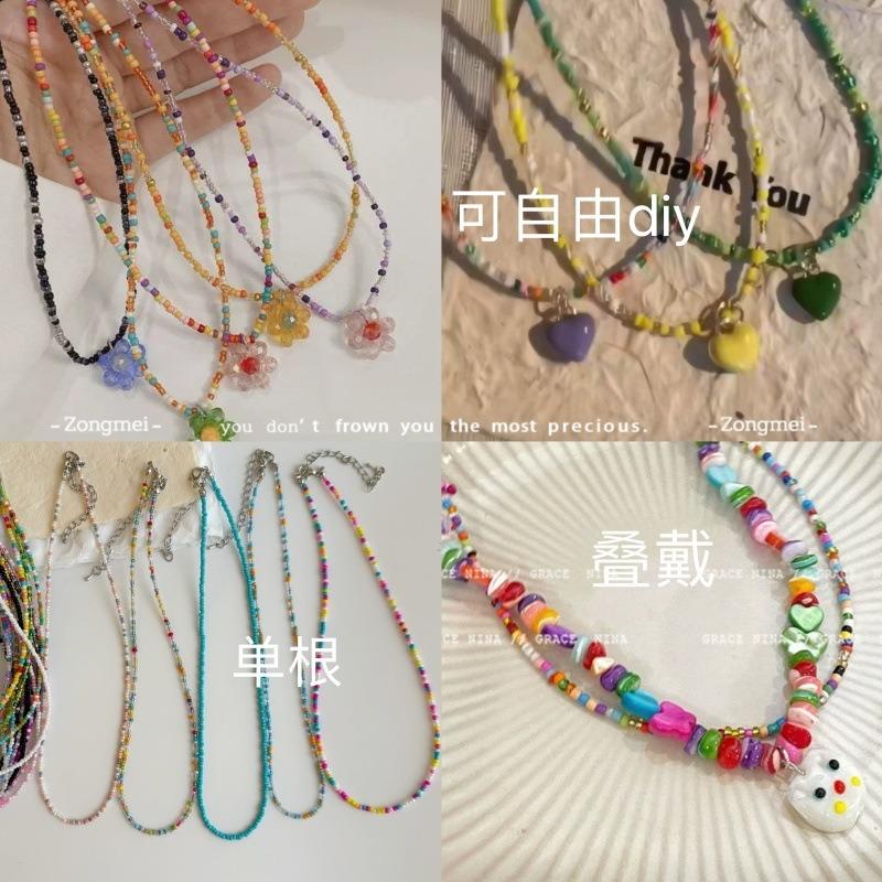 Стиль Mori sweet girl DIY цветная нить с бусинами из риса, женская дофаминовая бусинная цепочка на шею