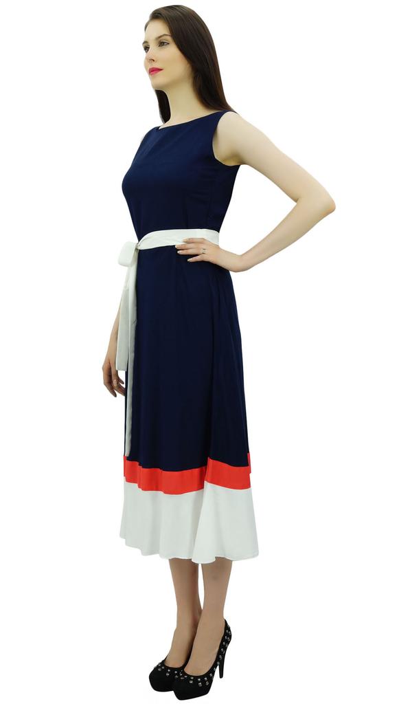 Bimba Womens Mid-Calf Length Summer Shift Dress Plain Ruffled Bottom With Fabric