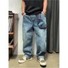 Men's Spring and Autumn Design Retro Large Pocket Casual Jeans Large Loose Straight Wide Leg Pants