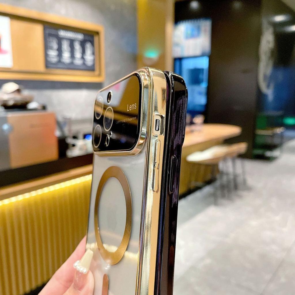 Применимо к iPhone 15 Гальванизированные Большие Окна Apple 14pro с Магнитным Хвостом 1312 Прозрачный Противоударный Защитный Чехол