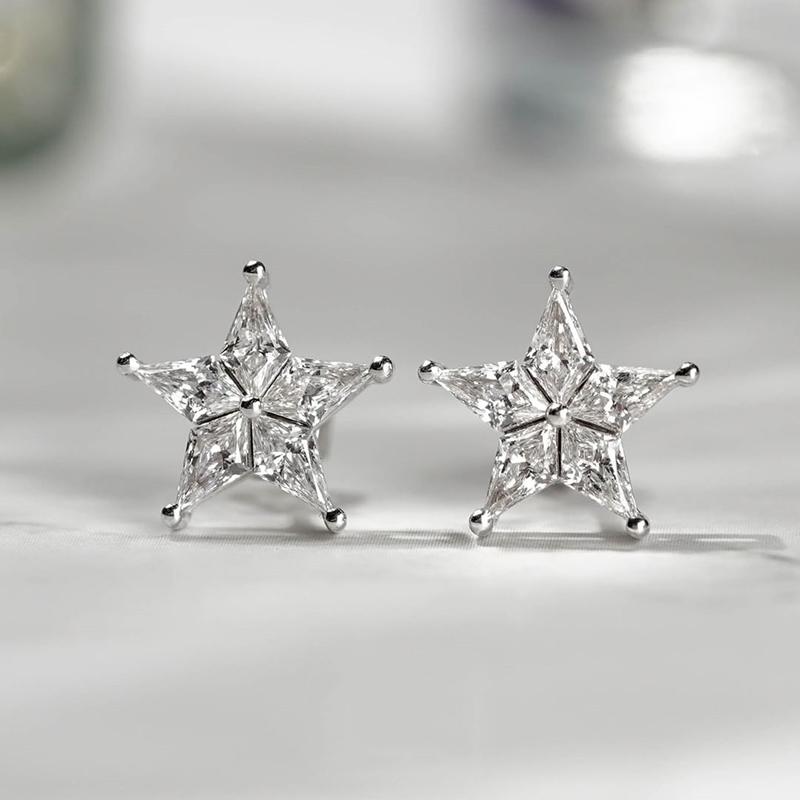 CAOSHI Cute Girl's Star Pierced Earrings Dazzling Zirconia Silver Color Jewelry Ear Stud Trendy Women Versatile Ear Accessories
