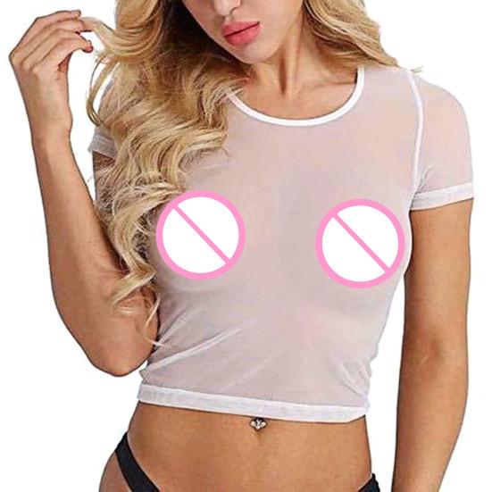 Женский укороченный топ с прозрачной тонкой сеткой, круглым вырезом, короткими рукавами, сексуальная одежда