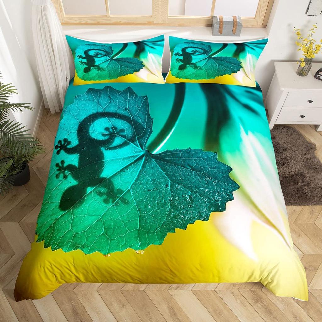 Lizard Reptiles Duvet Cover Gift For Boys Girls Funny Gecko Bedding Set Full Queen Microfiber Cute Animal Theme Comforter Cover
