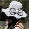 Women Spring Summer Wide Wavy Brim Solid Color Bow Sun Hats Outdoor Breathable Foldable Beach Sunscreen Hats