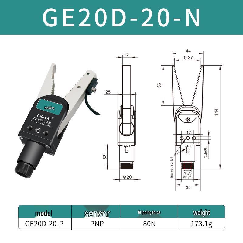 Double-Acting Pneumatic Needle-Nose Gripper GE20B-20 for Robotic Arm and Water Jet Applications