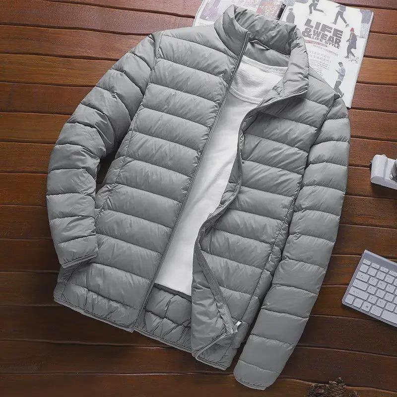 Мужская легкая зимняя куртка-пуховик с капюшоном — короткая, свободная, теплая, повседневная, большого размера.