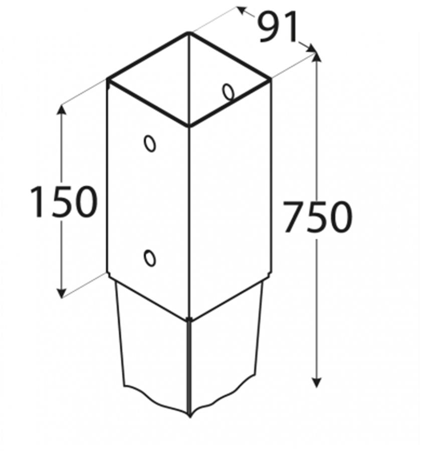Pillar base, hammer-in anchor, 90x90x750 mm