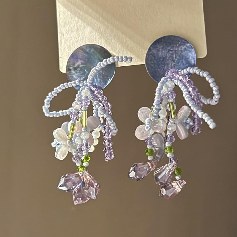 Серьги с кисточками в виде цветов из шифона "Серебряная игла", Милый стиль Мори, Дофаминовый тренд, Универсальные женские серьги