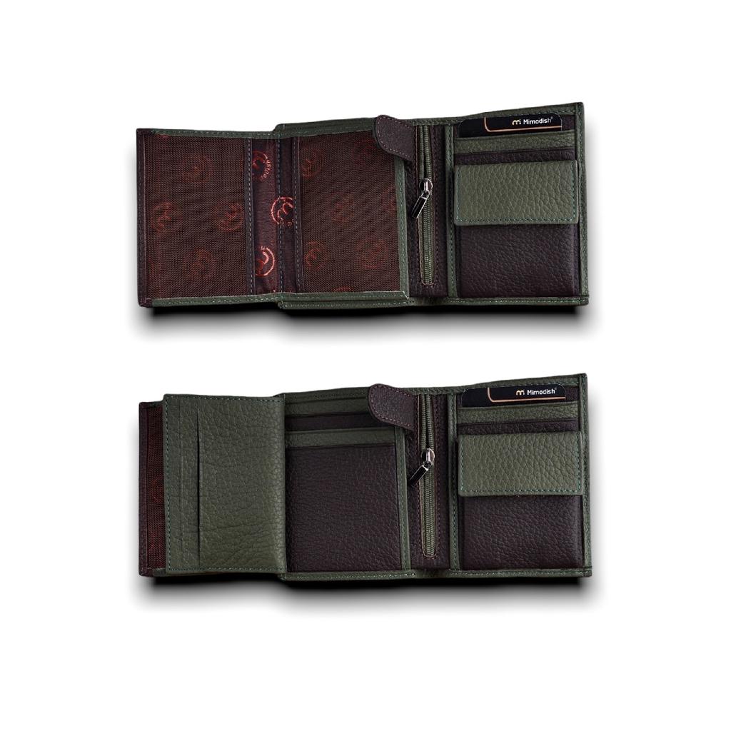 Роскошный мужской кошелек цвета хаки Camel с монетными глазами