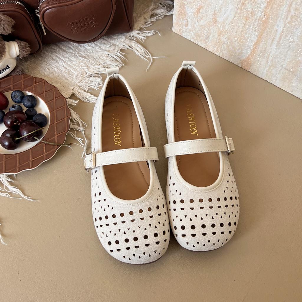 Туфли на плоской подошве, лето 2025, новые женские туфли Мэри Джейн, мягкие полые балетки, сандалии с отверстиями для девочек