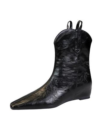 Женские черные лакированные ботильоны из коричневой кожи с квадратной головкой, на танкетке, на молнии, 2024, элегантная женская обувь, увеличивающая рост изнутри