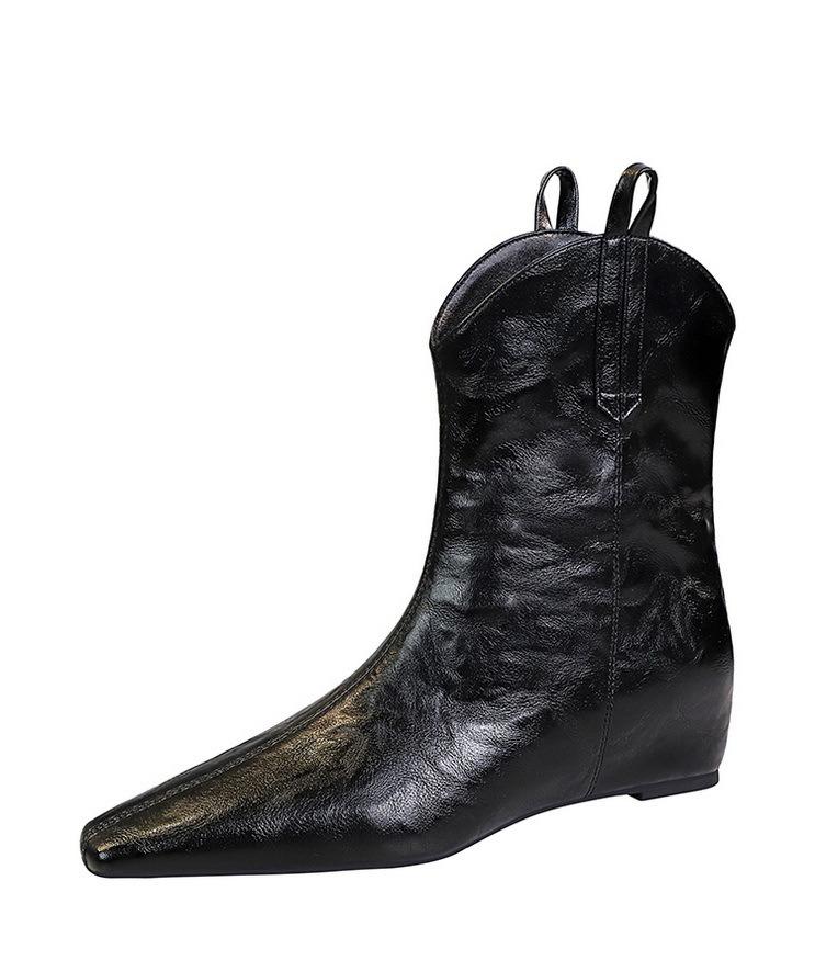 Woman's Black Casual Thick Heel Medium Heel Boots Women's 2024 Autumn Winter New Square Toe Back Zipper Heightening Short Boots