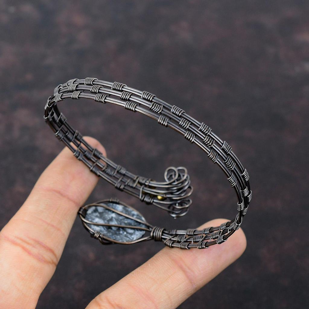 Браслет-манжета из медной проволоки Pinolith Jasper, уникальная ручная работа, регулируемый браслет из медной проволоки, свадебный подарок