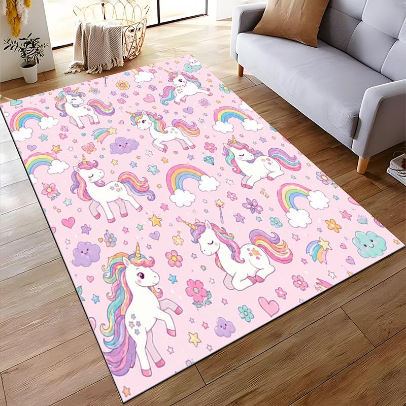 Pastel Unicorns and Rainbows Non-slip rug suitable for living room and bedroom sofas