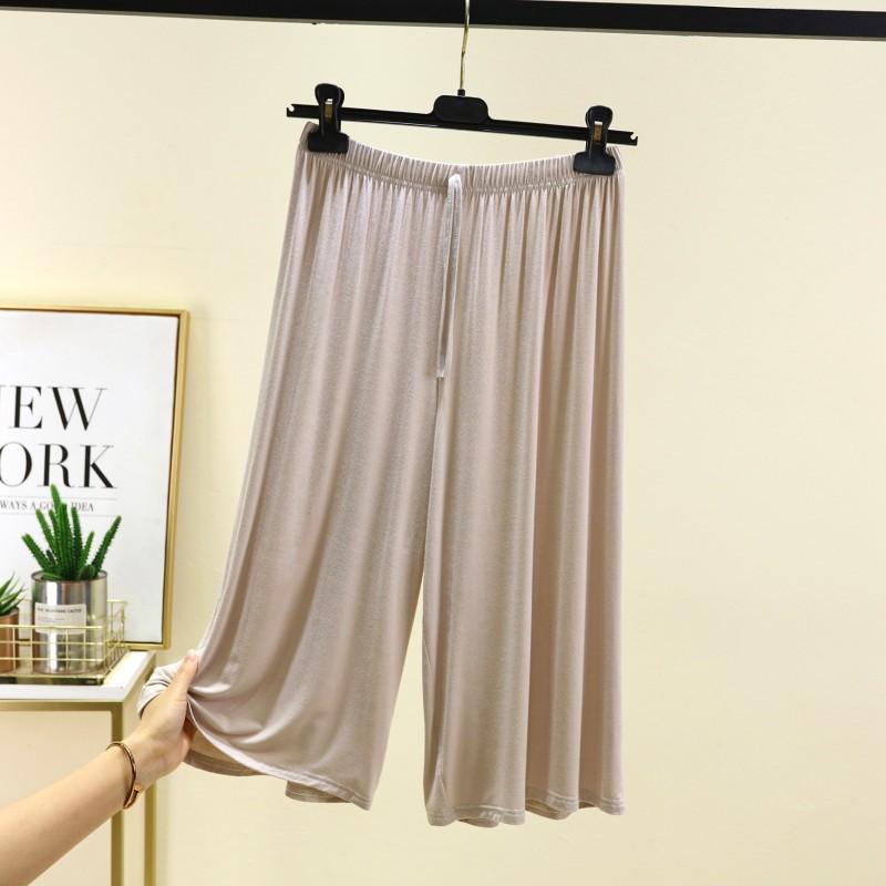 Брюки женские из модала размера плюс 6XL, летние широкие брюки длиной до икр, укороченные брюки на шнурке, повседневные брюки для дома