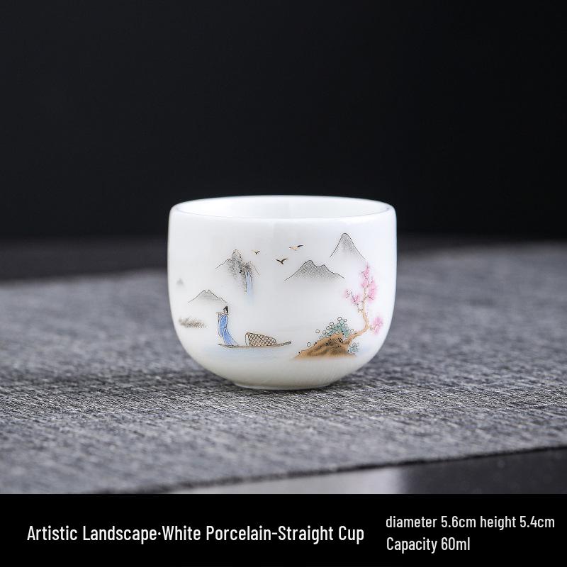 Кун-фу Белый фарфоровый чайный сервиз: Керамическая мастер-чашка и пиалы из нефрита «овечье сало» в подарок