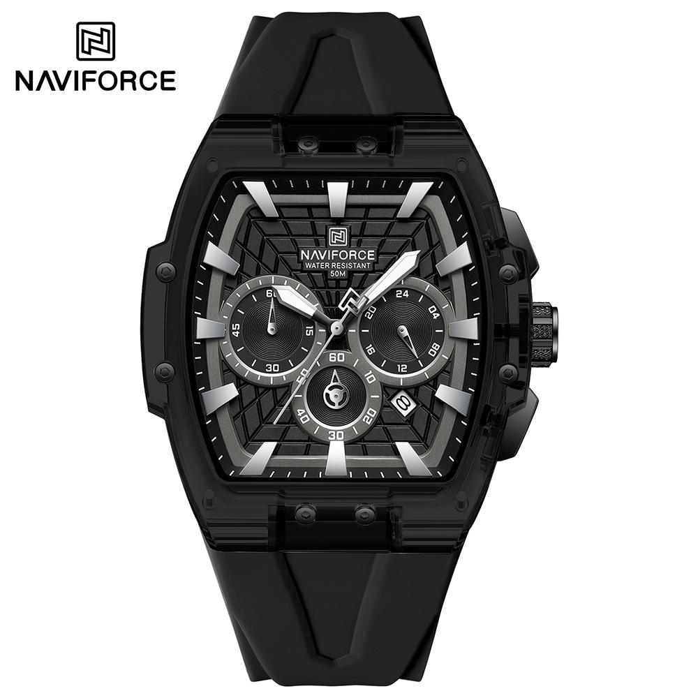 Naviforce Оригинальные мужские спортивные часы-хронограф Кварцевый механизм Силиконовый ремешок Водонепроницаемость 50 м Светящиеся стрелки Легкие мужские повседневные часы NF6113