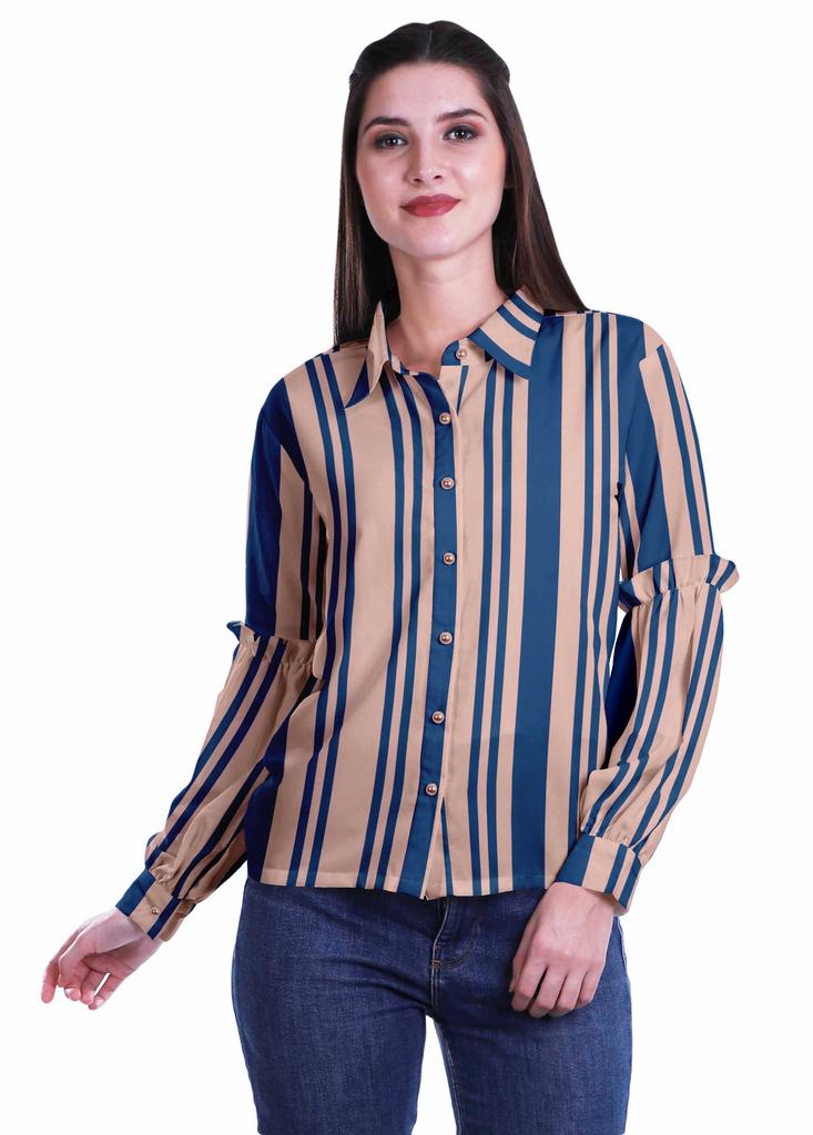 Moomaya Printed Long Sleeve Top For Women Classic CollarA  SummerA  Button Up