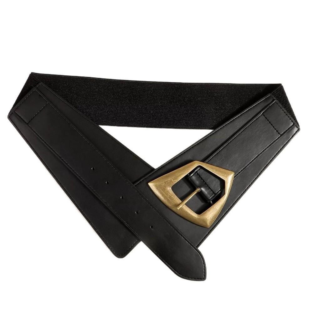 Black Color Elastic Wide Cummerbunds Metal Buckle Versatile Waist Belt Sweater Pairing