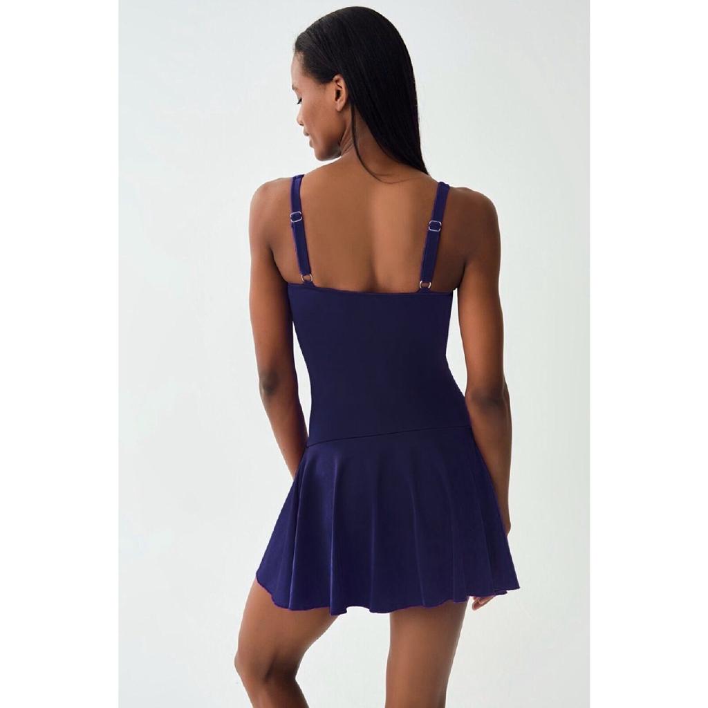 Black Pleated Gathering Slimming Effect Draped Dress Skirt Swimsuit