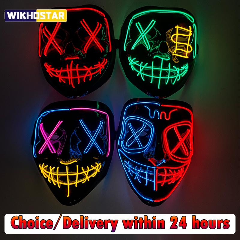 Wireless Halloween Neon LED Purge Mask Masque Masquerade Party Masks Light Grow In the Dark Horror Mask Glowing Masker