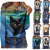Funny Cute Cat 3D Print Shirt Casual Pullovers Women Clothes Spring Autumn Tops Long Sleeve T-Shirts Lady Clothing Fashion Tops