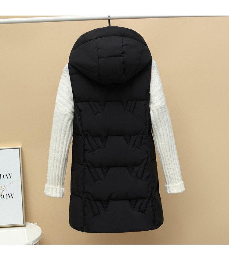 Autumn and Winter Women's Solid Color Loose Vest Hooded Long Reversible Vest Jacket Cotton Padded Women's Windproof Warm Vest