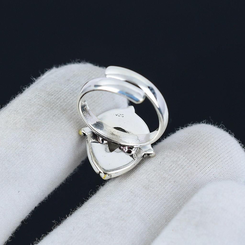 Кольцо из стерлингового серебра 925 пробы с натуральным лунным камнем, регулируемое по размеру — подходит для размеров США от 6 до 10 — украшения ручной работы в стиле бохо для женщин и мужчин, подарки на День святого Валентина