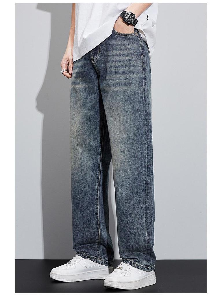 2024 Мужские эластичные прямые джинсы свободного кроя - повседневные брюки High Street Autumn