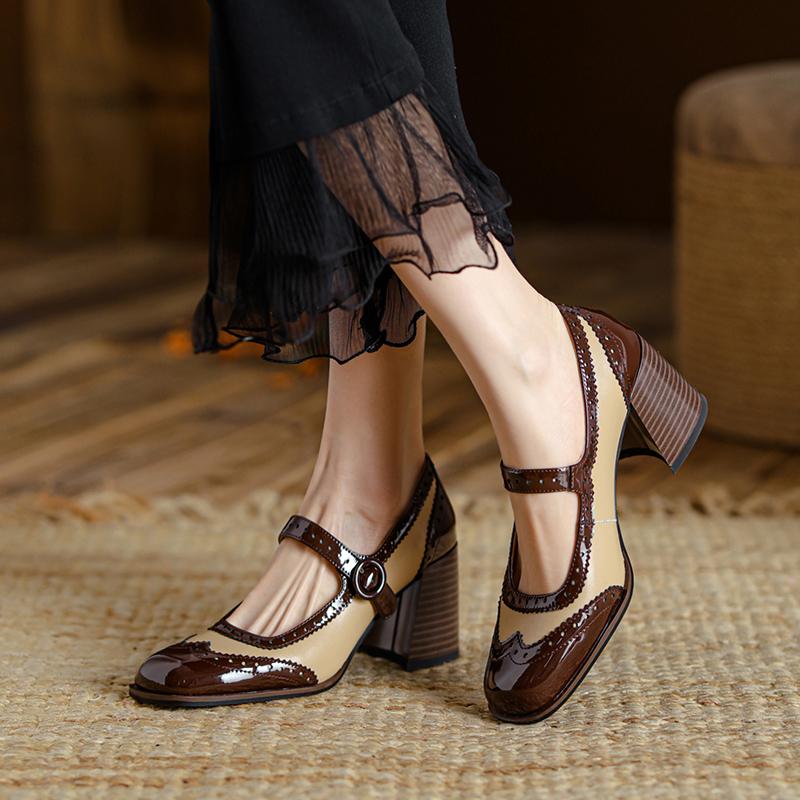 Мода 2025 Новые Лакированные Туфли Мэри Джейн Женские LEISURE Пряжка Лодочки с Мелким Вырезом Квадратный Носок Толстый Каблук Обувь Женская Zapatos De Mujer