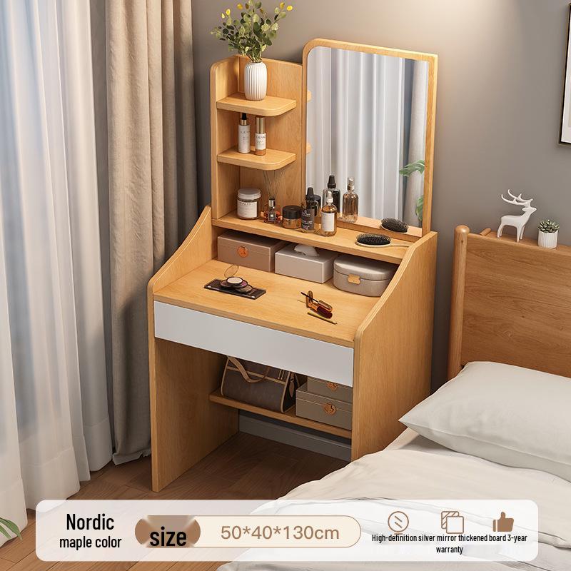 Cream Style Bedroom Vanity Set with Mirror, Drawers, Stool - Compact Design for Small Apartments