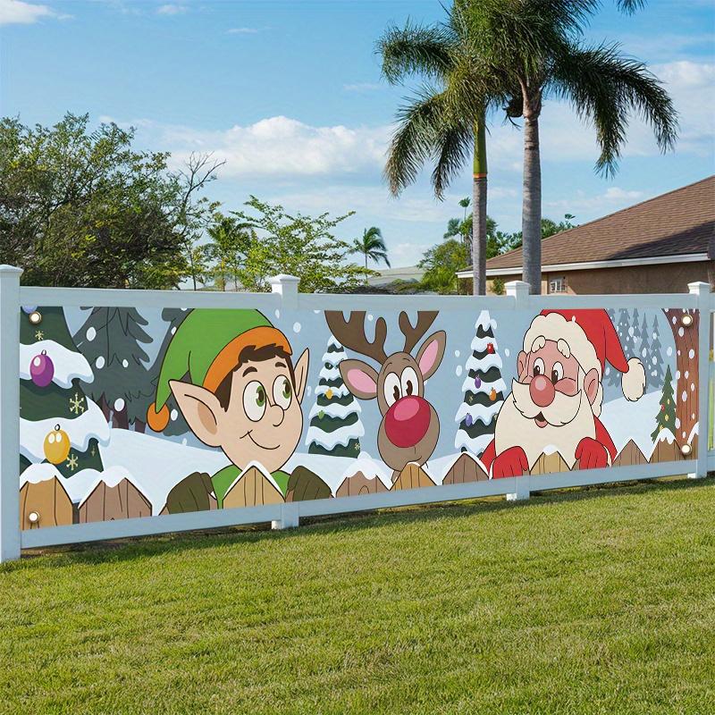 Outdoor Christmas Santa Claus & Reindeer Banner 17x78in, Polyester Yard Sign for Garden Fence Decor